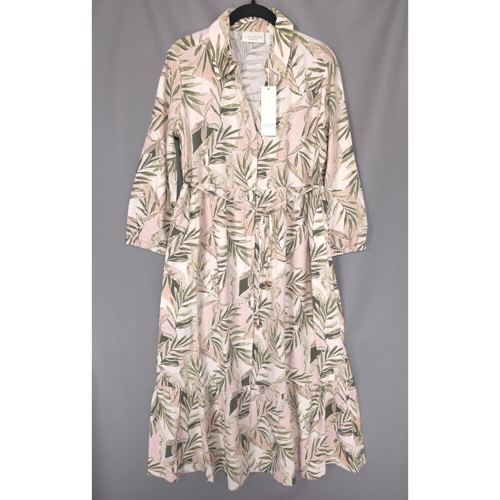 CALYPSO ST BARTH Womenโs New Maxi Shirt Dress SMALL Belted Linen Blend Floral